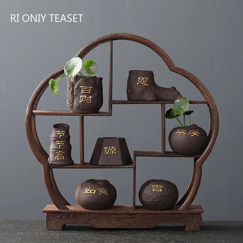 Bonsai Garden Ornaments - Kreatif Ungu Tanah Liat Teh Hewan