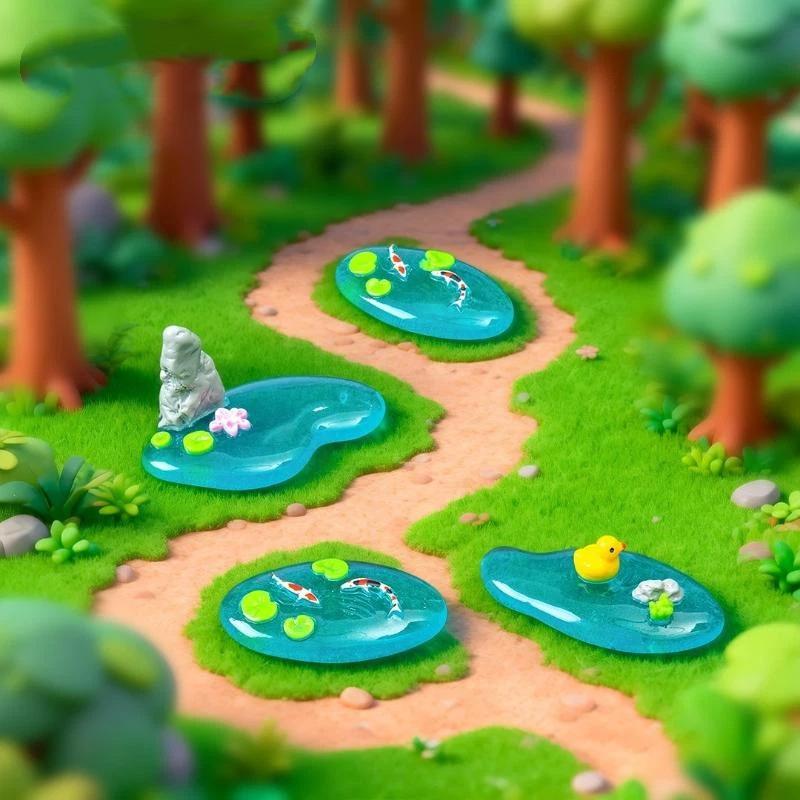 Bonsai Garden With Koi Pond - Figurin Kolam Resin Mini Bebek Koi
